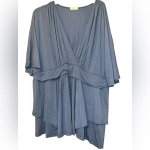 Kiyonna Blue Jersey Knit Tunic Vneck Surplice Empire Waist Layered